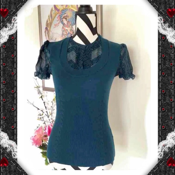 Chiffon Inserted Ruffles Sleeve Knit Top - Picture 1 of 5